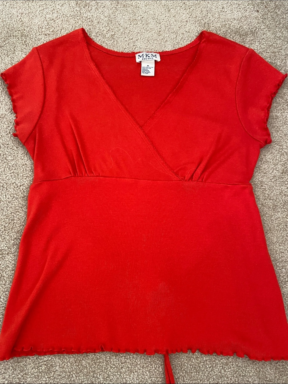 MKM Designs Orange V-Neck Short Sleeve Top with Empire Seam